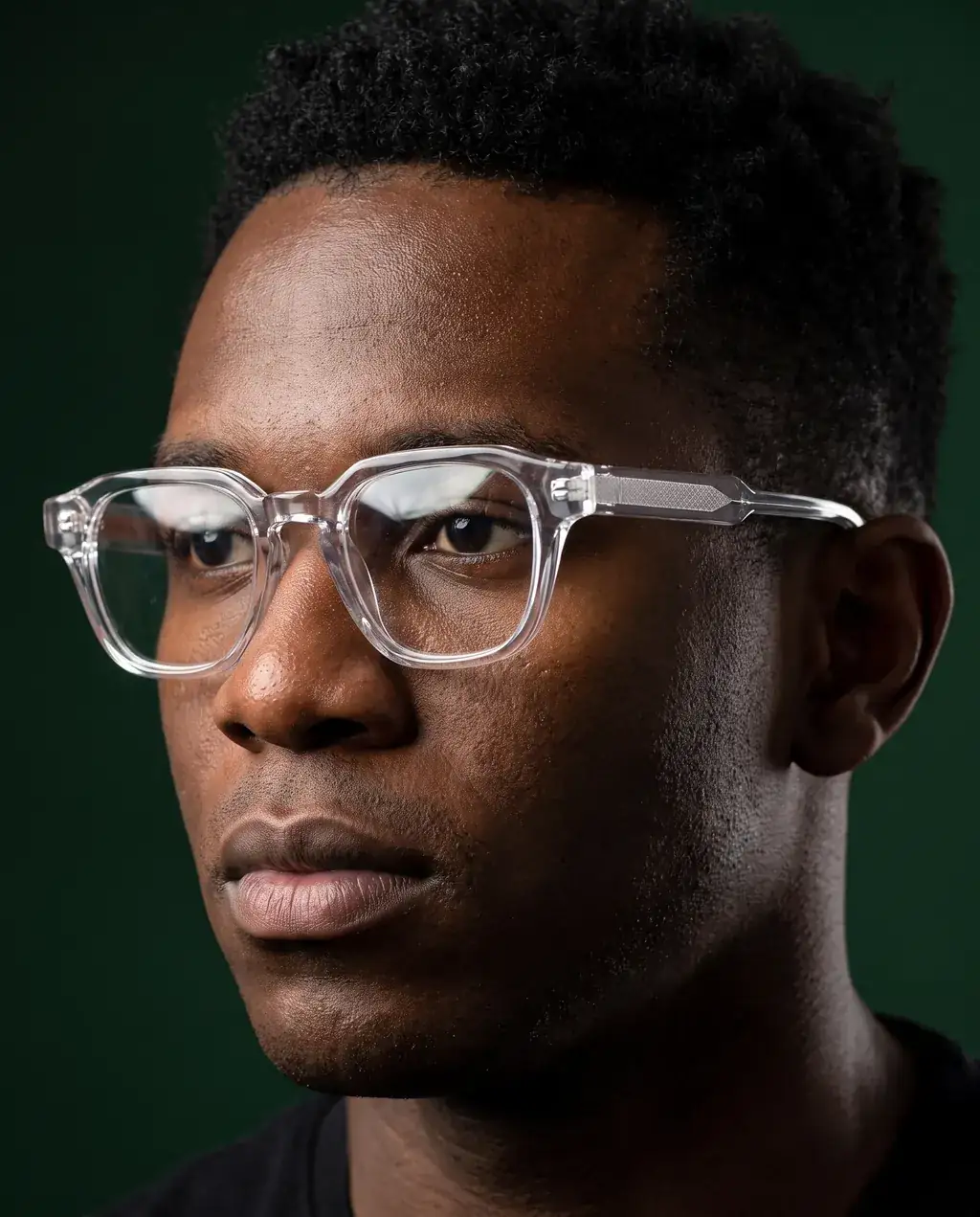 Origo Clear lens, transparent frame — worn