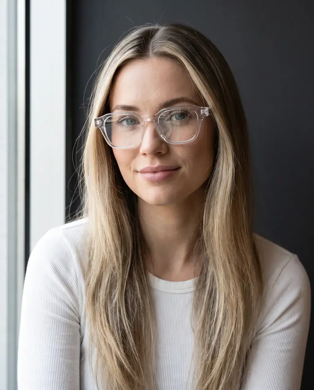 Origo Clear lens, transparent frame — worn