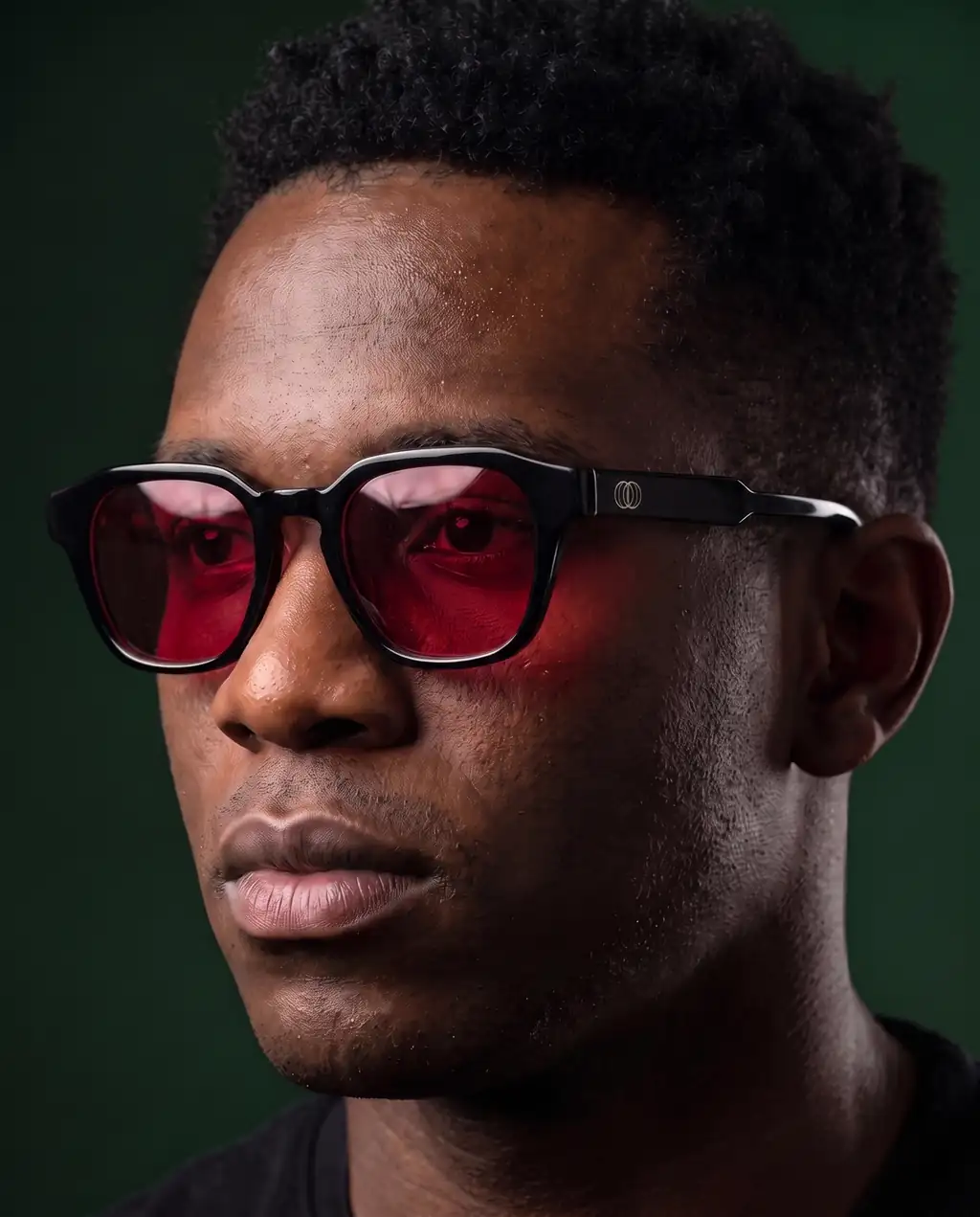 Origo Red lens, black frame — worn