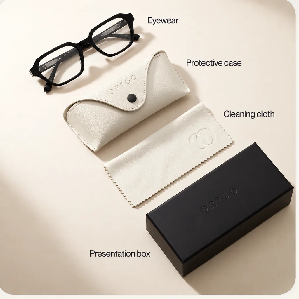 Origo Clear lens, black frame, with case, cloth and box