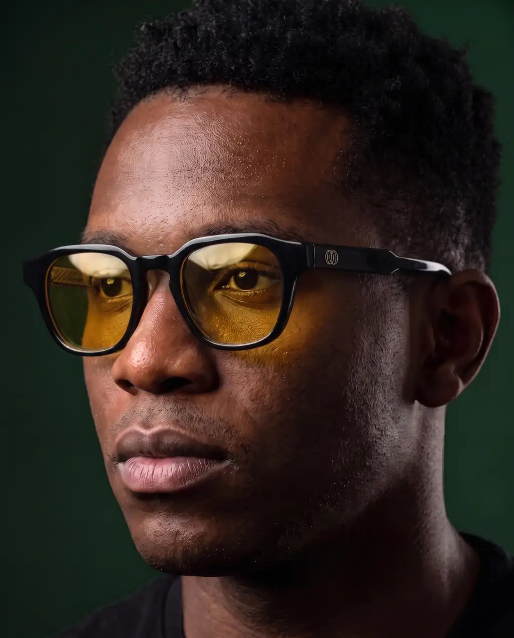 Origo Yellow lens, black frame — worn
