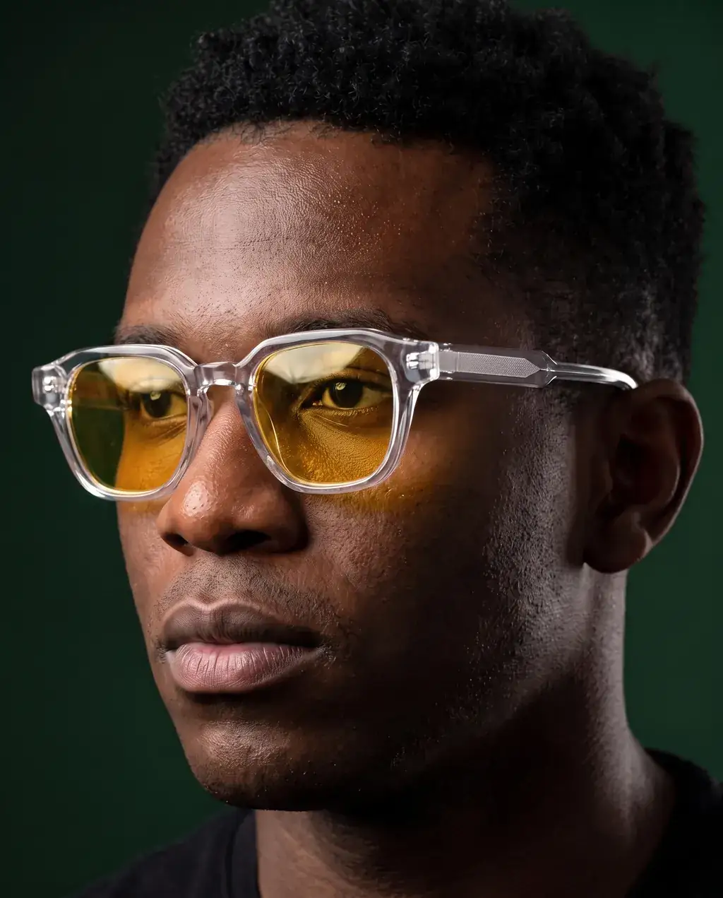Origo Yellow lens, transparent frame — worn